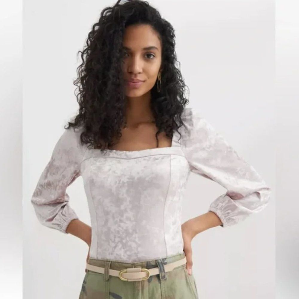 Anthropologie Crushed Velvet Jessima Square Neck Pink Top Size M